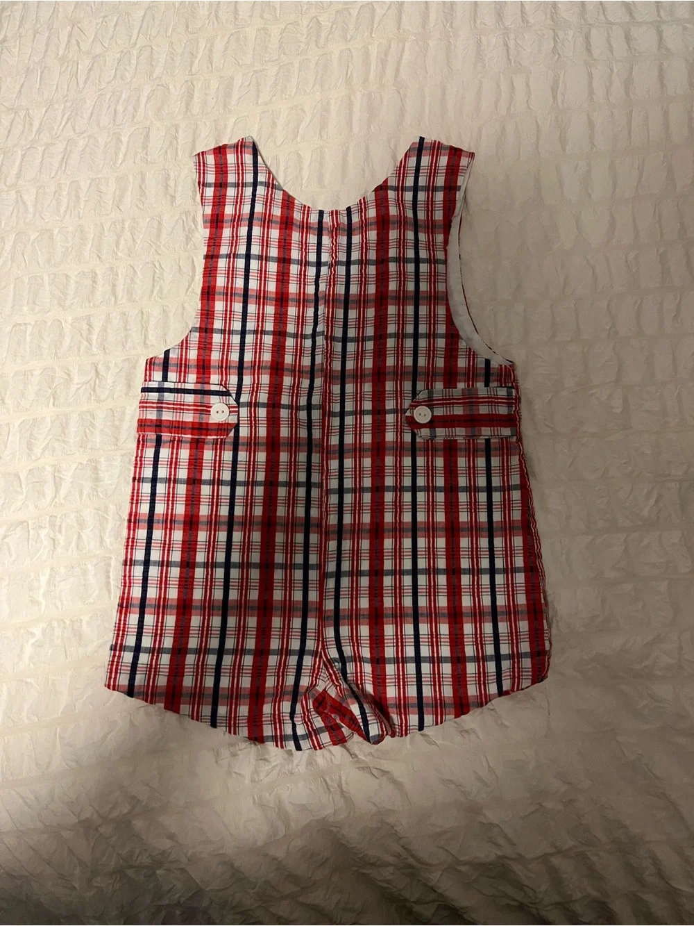 Vintage Boys Shortall Size 3T Plaid Baseball Romper